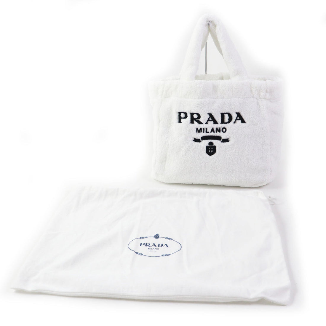 PRADA Tote Bag 1BG130 pile White Black , BIANCO NERO SPUGNA