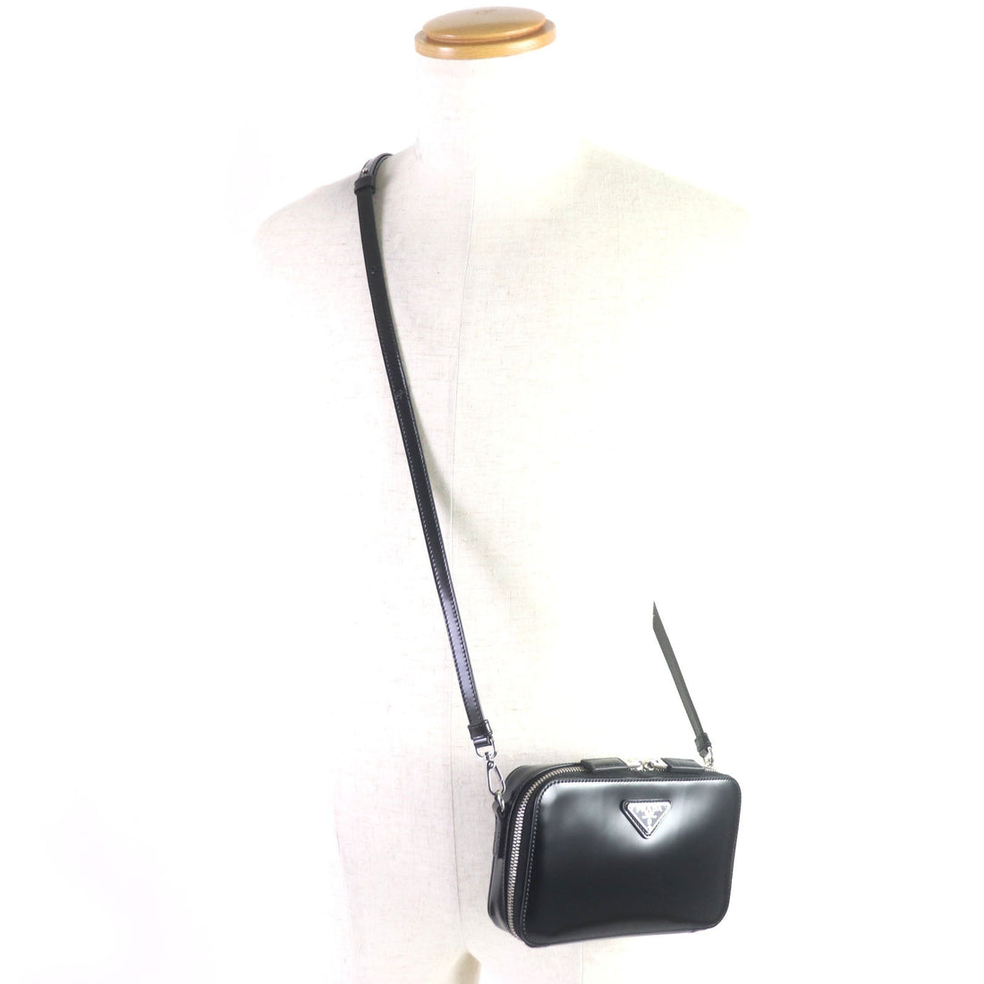 PRADA Shoulder Bag 2VH173 Brushed leather black Brick