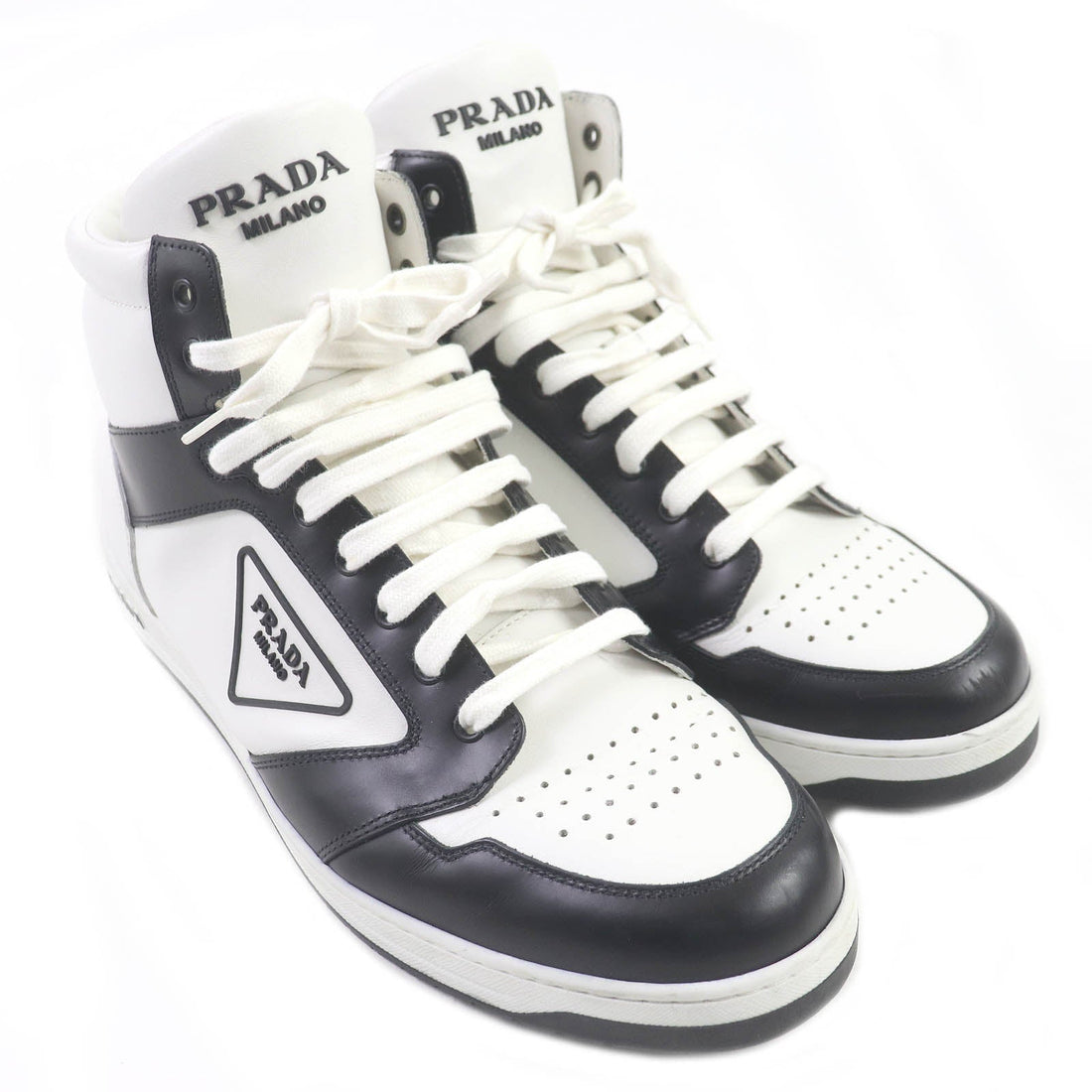 PRADA High cut sneakers 2TE182 leather White black 10