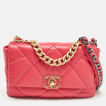 Pink Quilted Leather Small 19 Flap Bag