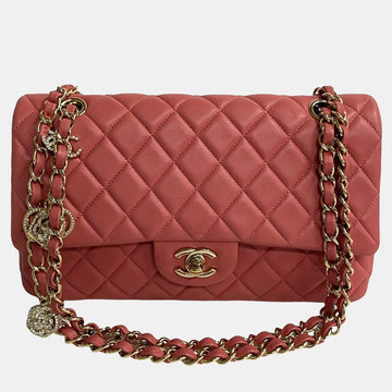 Pink Leather Medium Classic Single Flap Charms Shoulder Bag