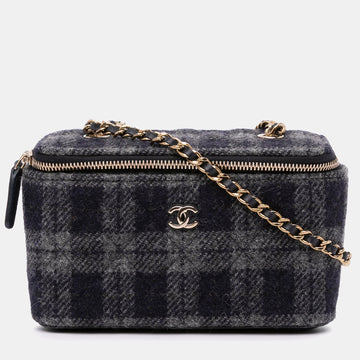 Small Tweed Plaid Vanity Case with Chain