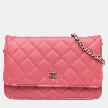 Pink Classic Lambskin Wallet on Chain