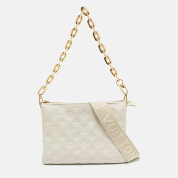 White Monogram Embossed Leather Coussin PM Bag