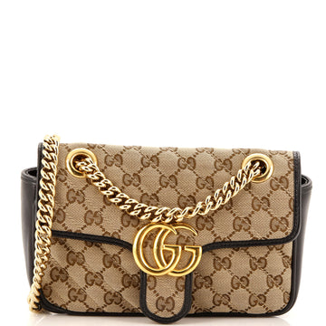 GUCCI GG Marmont Flap Bag Diagonal Quilted GG Canvas Mini