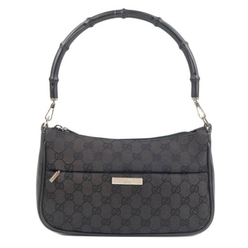 GUCCI Bamboo VS Canvas Leather Shoulder Bag Black 001.3865