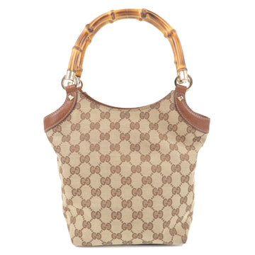 GUCCI Bamboo VS Canvas Leather Hand Bag Beige Brown 140203