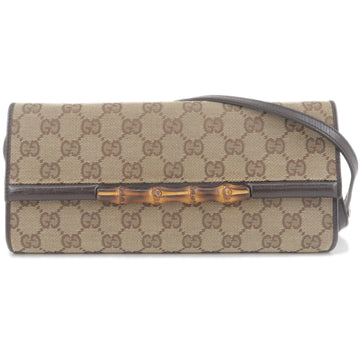GUCCI Bamboo VS Canvas Leather 2Way Shoulder Bag Brown 117594