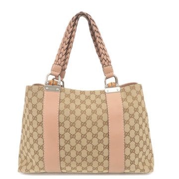 GUCCI Bamboo VS Canvas Leather Tote Bag Beige Pink 232947