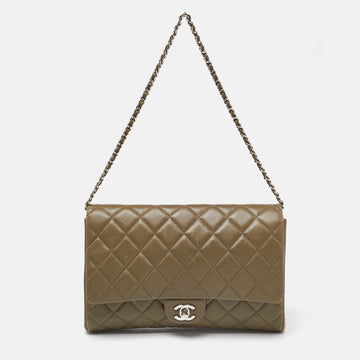 Olive Green Quilted Leather Chain Flap Bag