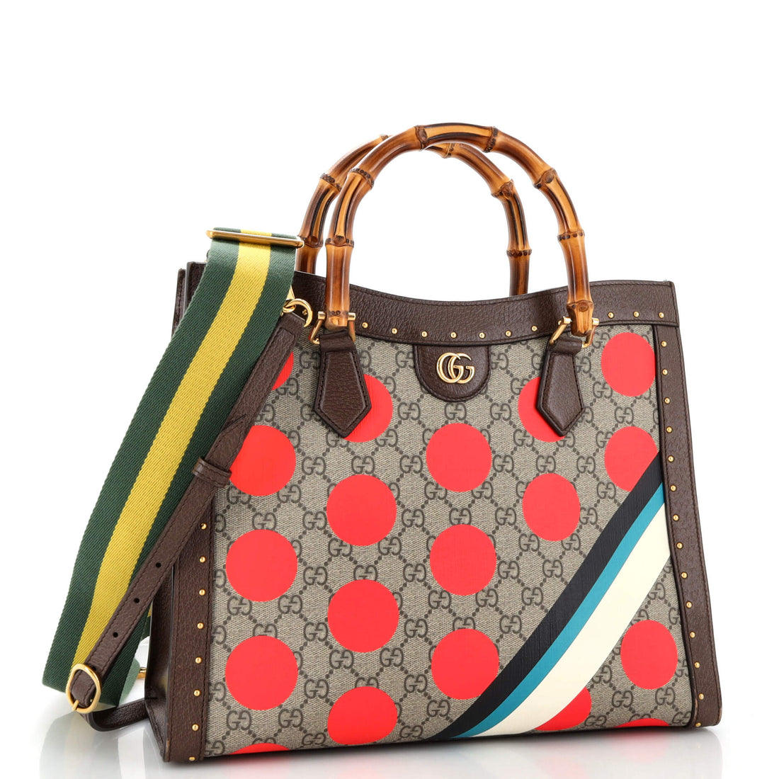 Diana NM Bamboo Handle Tote Printed VS Coated Canvas and Studded Leather Medium