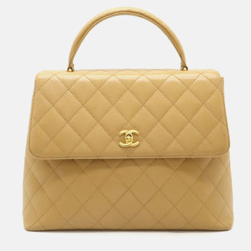 Beige Caviar Skin Leather Matelasse Coco Mark Handbag