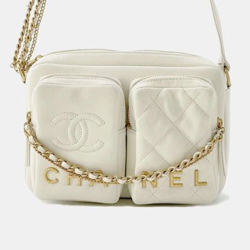 White Leather Small Camera Case Shoulder Bag