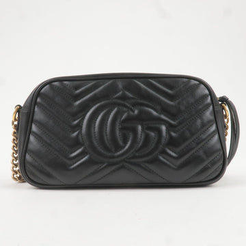 GUCCI VS Marmont Leather Chain Shoulder Bag Black 447632