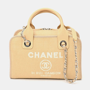 Beige Leather and Canvas  Deauville Tote Bag