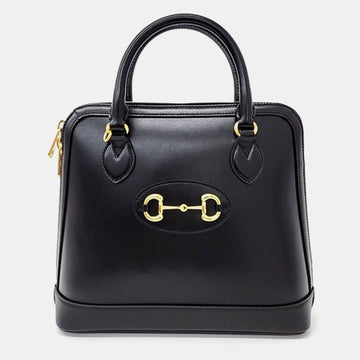 Black Leather 1955 Horsebit Medium Top Handle Bag
