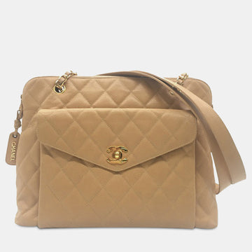 CC Quilted Caviar Front Pocket Shoulder Bag
