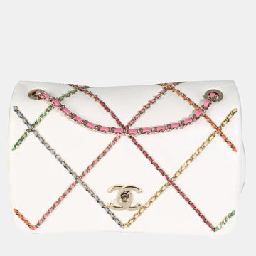 White Lambskin Multicolor Chain Intertwined Small Flap Bag