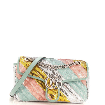 GUCCI GG Marmont Flap Bag Diagonal Quilted Sequins Small