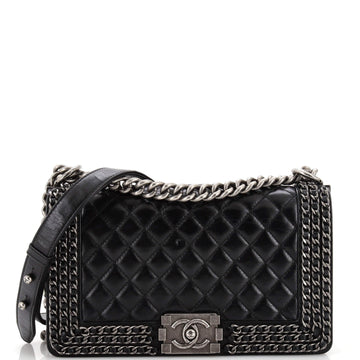 CHANEL Chained Boy Flap Bag Quilted Glazed Calfskin Old Medium