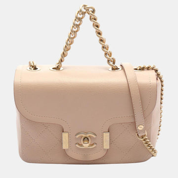 Beige Leather Matelasse Shoulder Bag