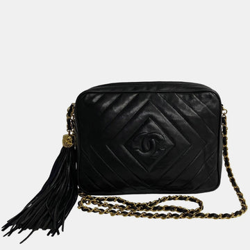 Black Quilted Lambskin CC Tassel Camera Bag
