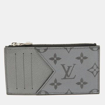 Silver Monogram Canvas and Taiga Leather Coin Card Holder