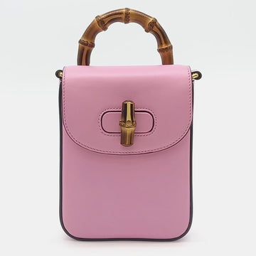 Pink Leather Mini Bamboo Tote Bag