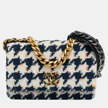 Navy Blue/White Tweed 19 Wallet On Chain