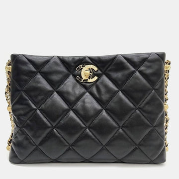 black Leather chain shoulder bag