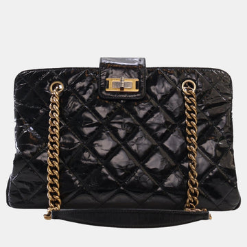 Black Glazed Crackled Calfskin Reissue Tote