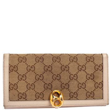 Beige/Ivory GG Canvas and Leather Continental Wallet
