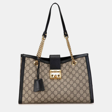 Beige GG Supreme Canvas Medium Padlock Tote Bag