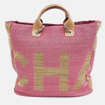 Pink/Beige Raffia Deauville Tote Bag