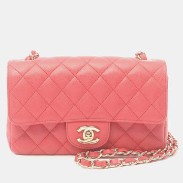 Pink Caviar Leather Mini Classic Single Flap Shoulder Bag