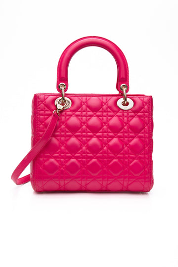 DIOR Hot Pink Lambskin Cannage Medium Lady Dior Bag