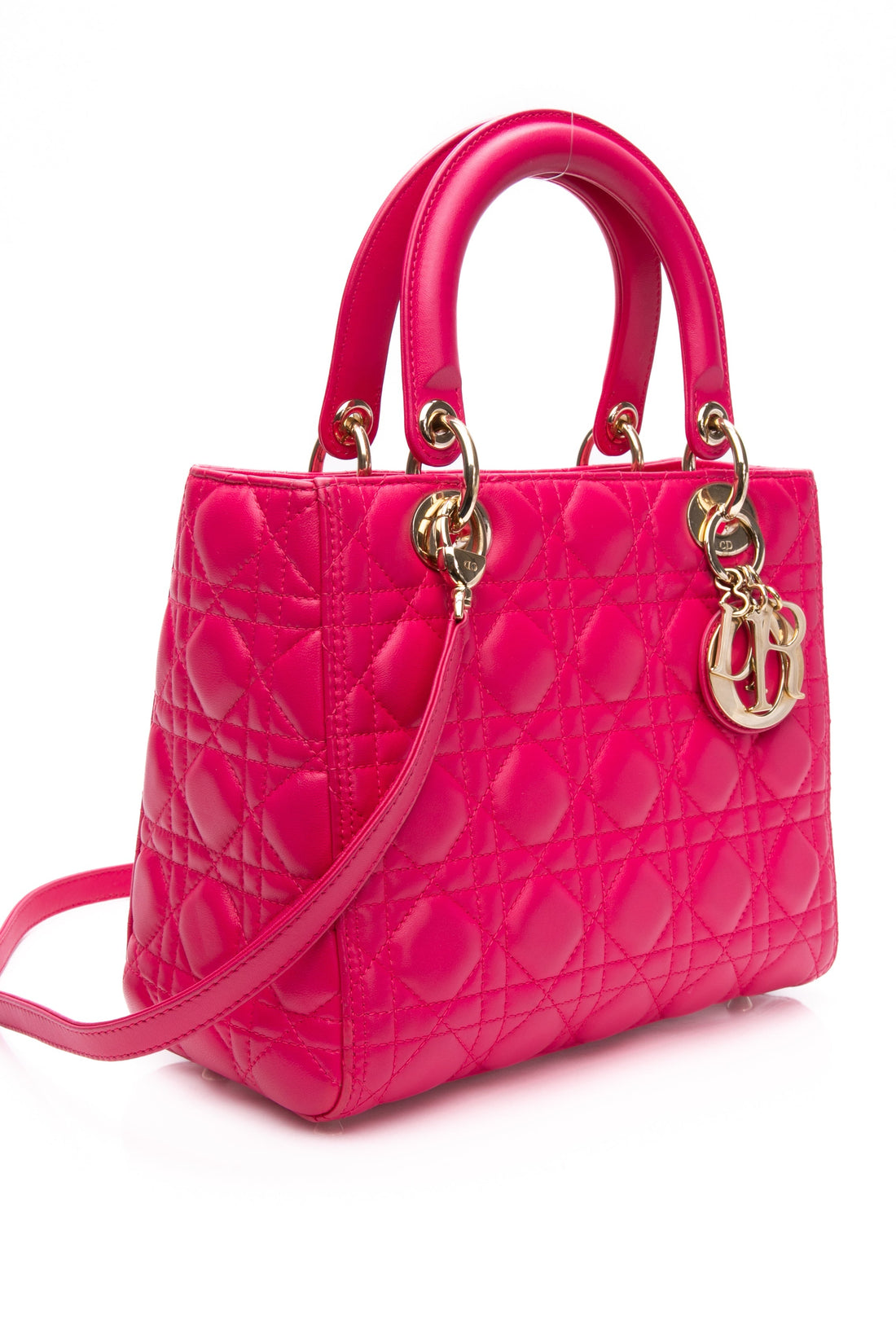 DIOR Hot Pink Lambskin Cannage Medium Lady Dior Bag