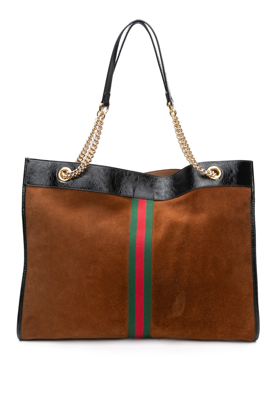 GUCCI Nocciola Suede Patent Large Rajah Chain Tote Bag
