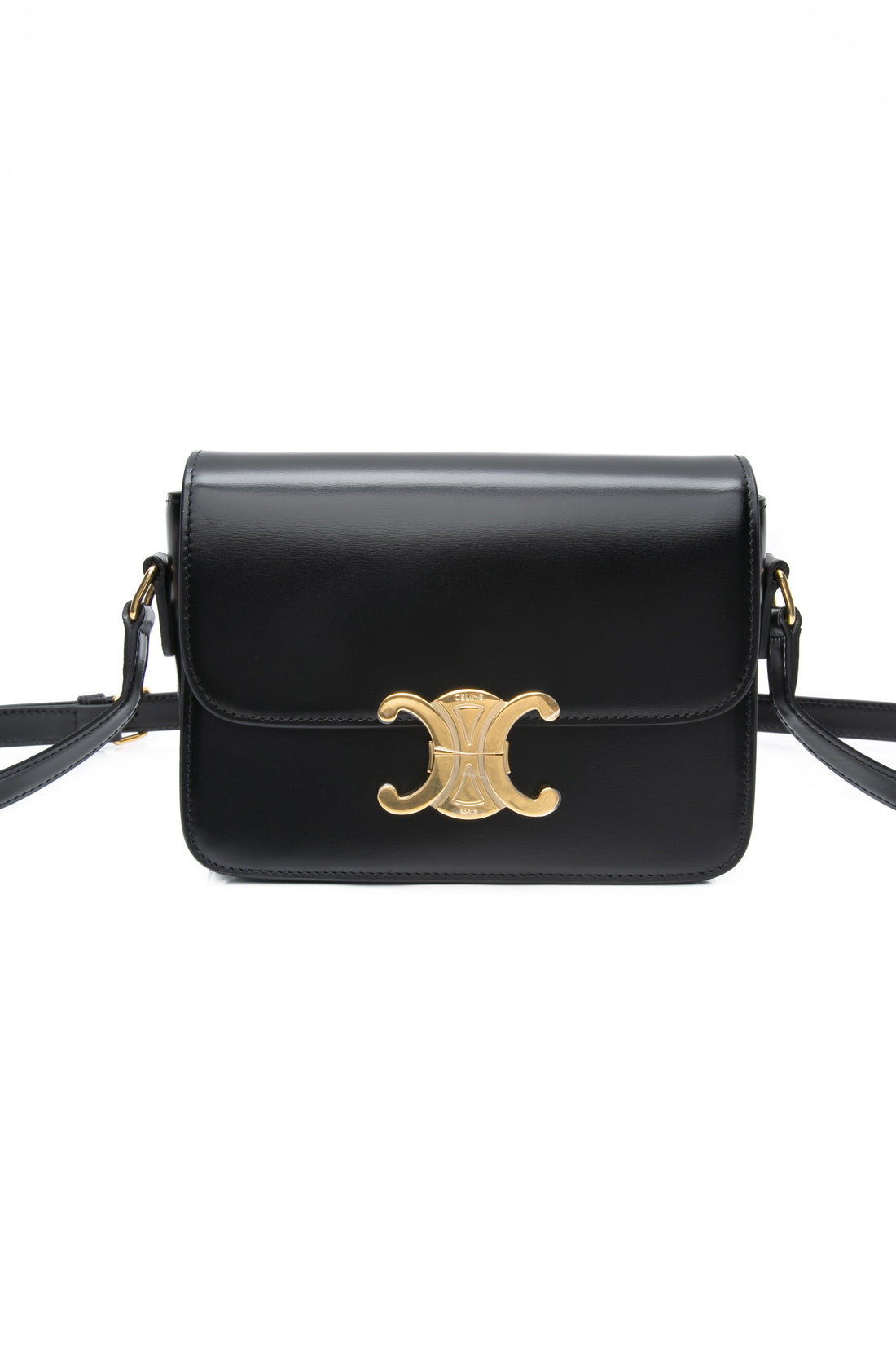 CELINE Black Shiny Calfskin Teen Triomphe Crossbody Bag