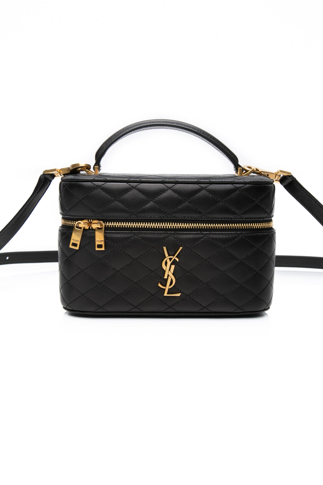 SAINT LAURENT Black Lambskin Quilted Gaby Mini Vanity Case Crossbody Bag