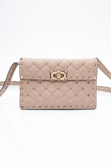 VALENTINO Rose Beige Rockstud Spike Leather Crossbody
