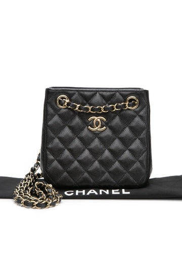 CHANEL 22S Caviar Quilted Black Mini Bucket Crossbody Bag