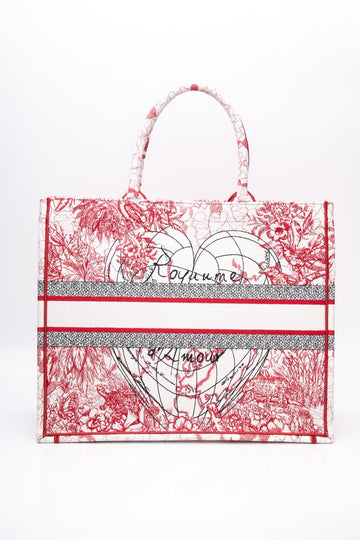 DIOR Red Multicolor Canvas Embroidered D-Royaume d'Amour Large Book Tote