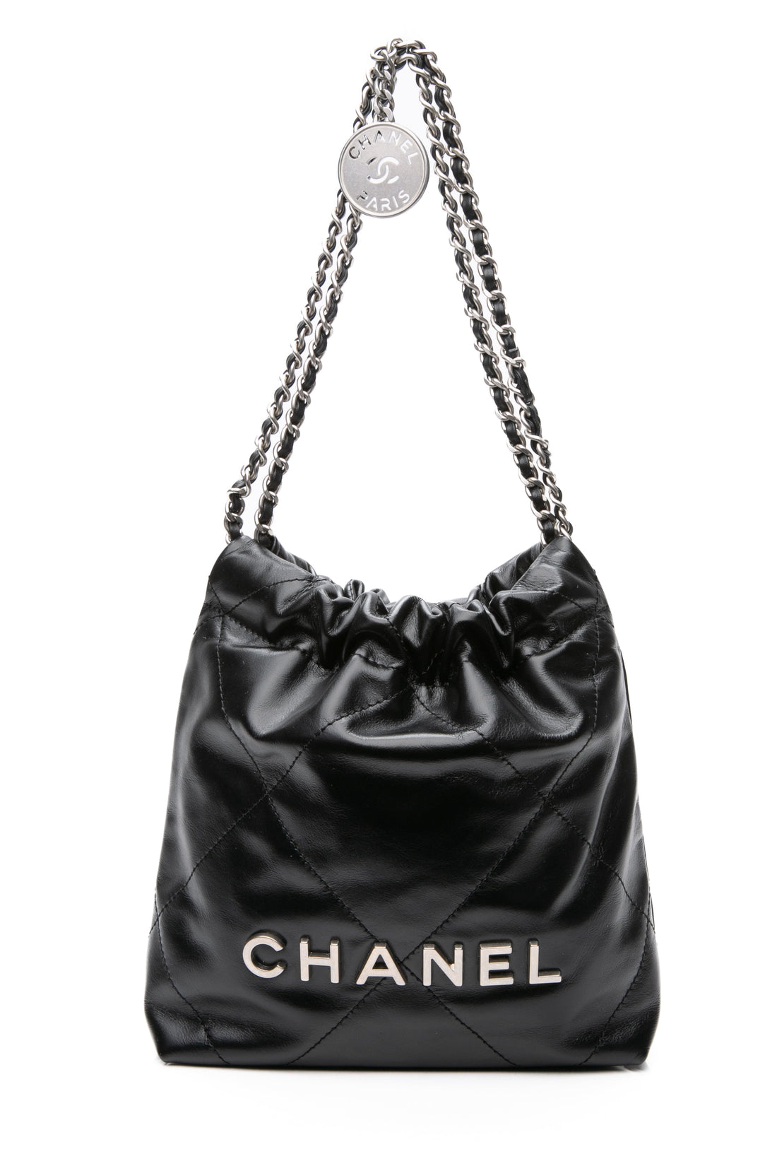 CHANEL Black Calfskin Quilted Mini Chanel 22 Crossbody Bag