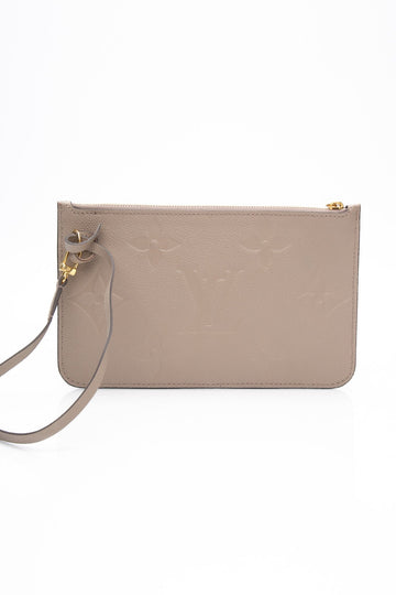 LOUIS VUITTON Beige Empreinte Monogram Giant Neverfull Wristlet (New)