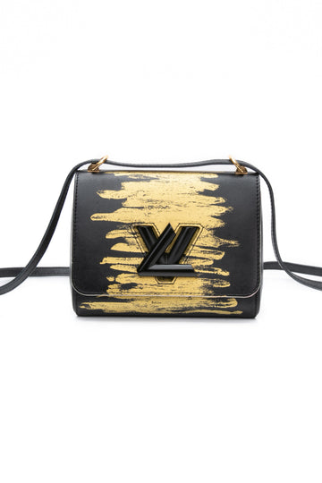 LOUIS VUITTON Black Light Gold Calfskin Twist PM Shoulder Bag