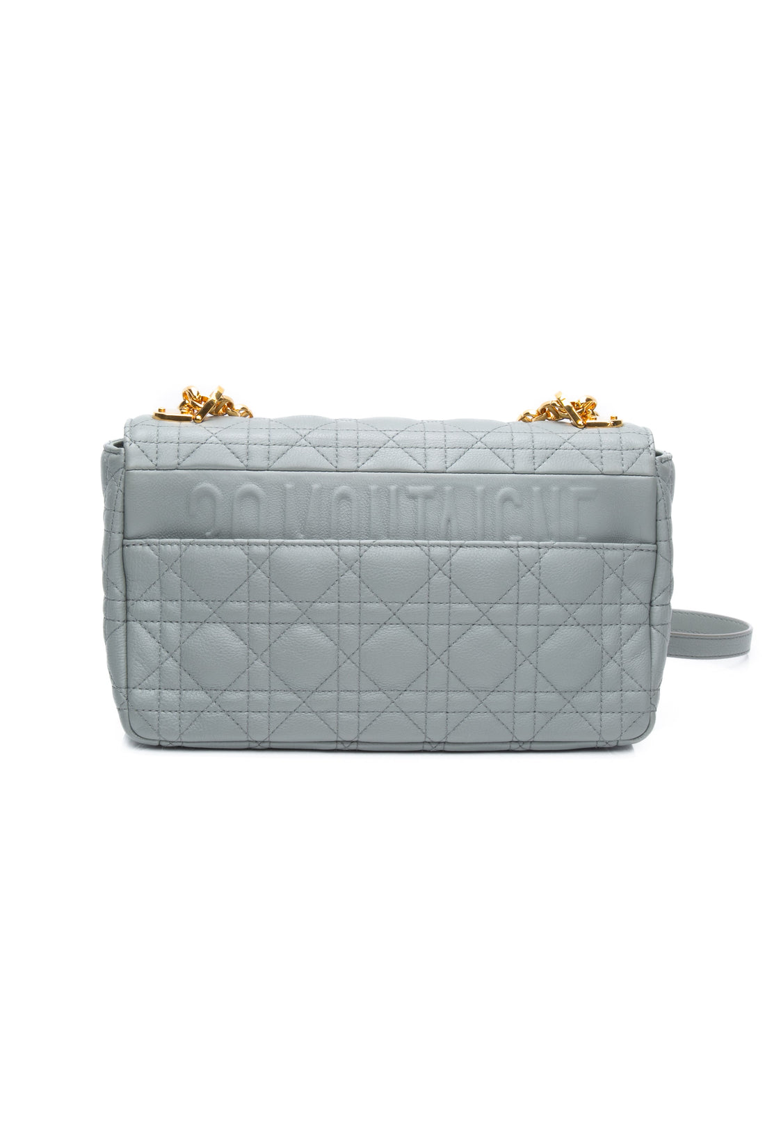 DIOR Stone Gray Calfskin Cannage Medium Dior Caro Bag