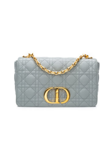 DIOR Stone Gray Calfskin Cannage Medium Dior Caro Bag