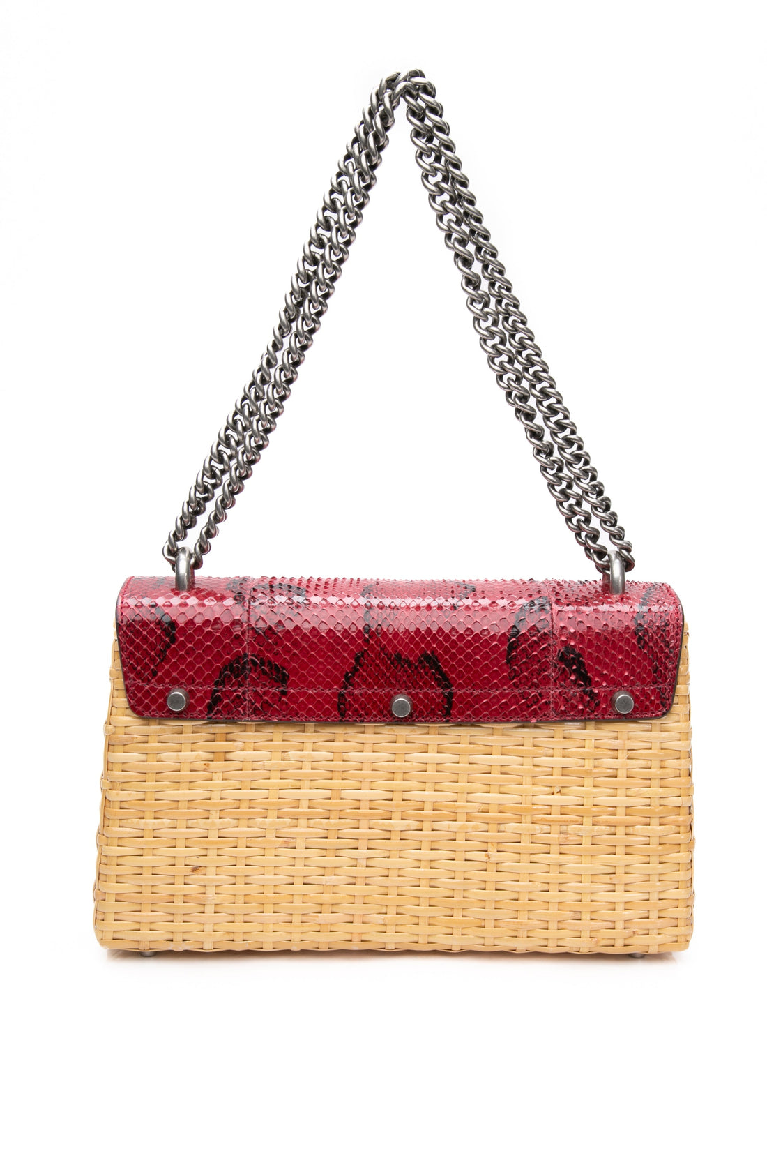 GUCCI Dionysus Red Snakeskin & Wicker Anaconda Rattan Medium Shoulder Bag