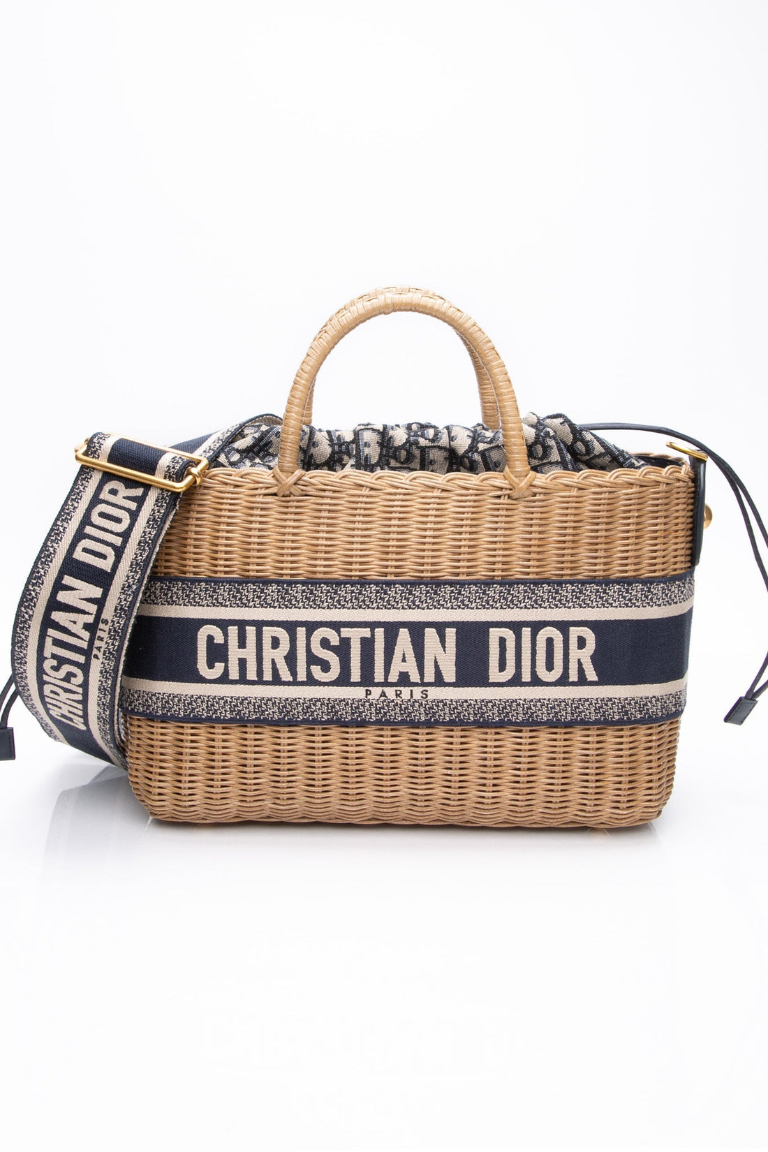 DIOR Oblique Canvas and Wicker Basket Bag
